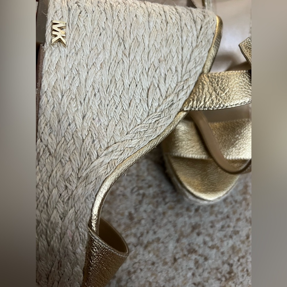 Michael Kors Jill Gold Espadrille Wedge Sandals - Picture 9 of 12